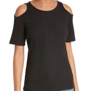 FRAME Variegated Cold Shoulder Top Black L